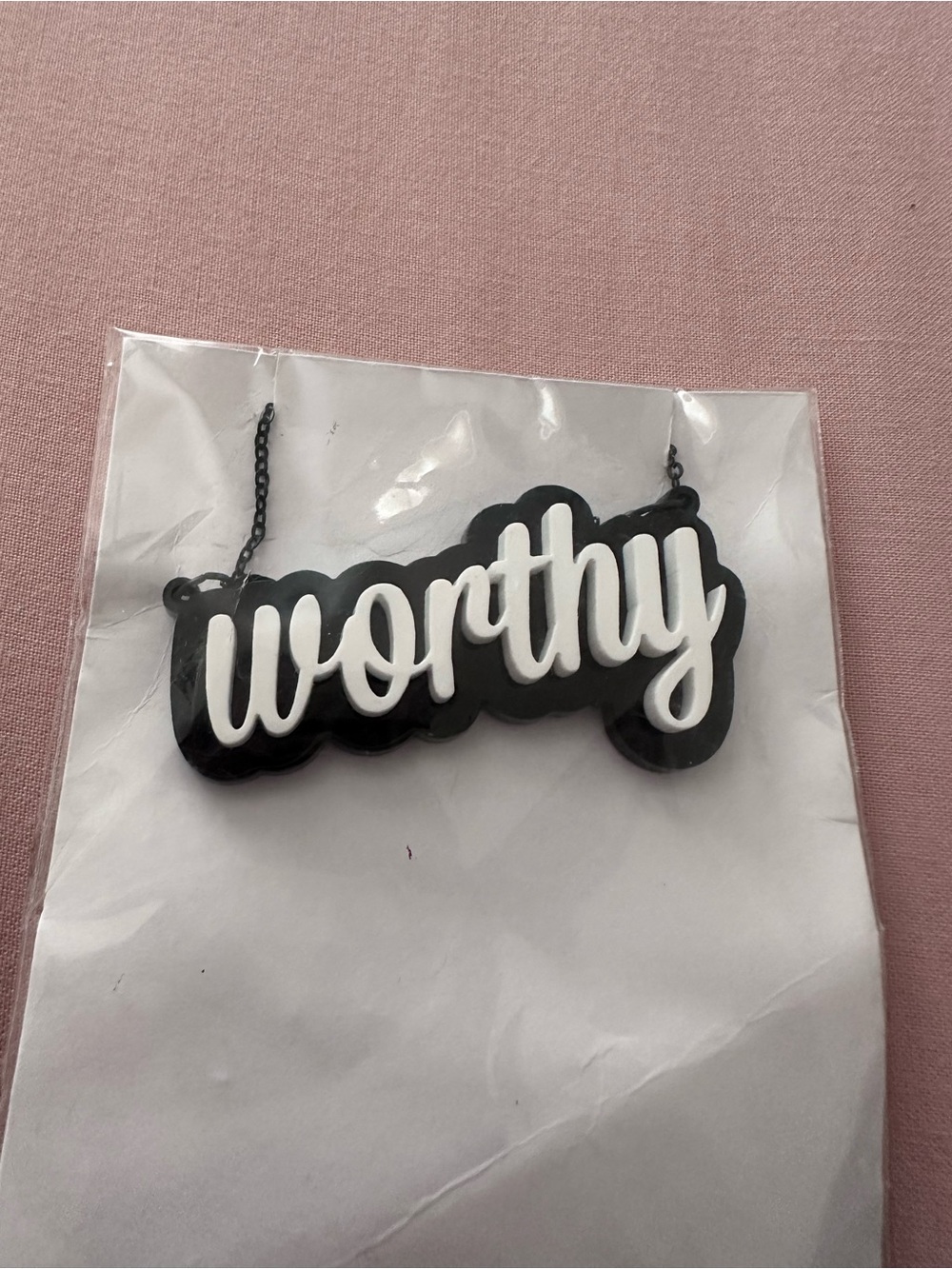 Worthy Script Pendant Necklace - Black and White